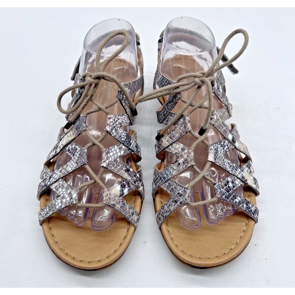 Naturalizer Grey Snake Skin Animal Strappy Lace Up Flat Sandal Size 9 - Picture 1 of 16